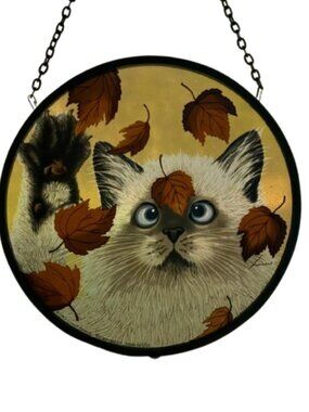 Vintage Glassmasters Cat Sun Catcher Signed by Lowell Herrero